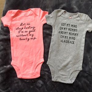 Cute and funny set of 2 (3-6 month) onesies!